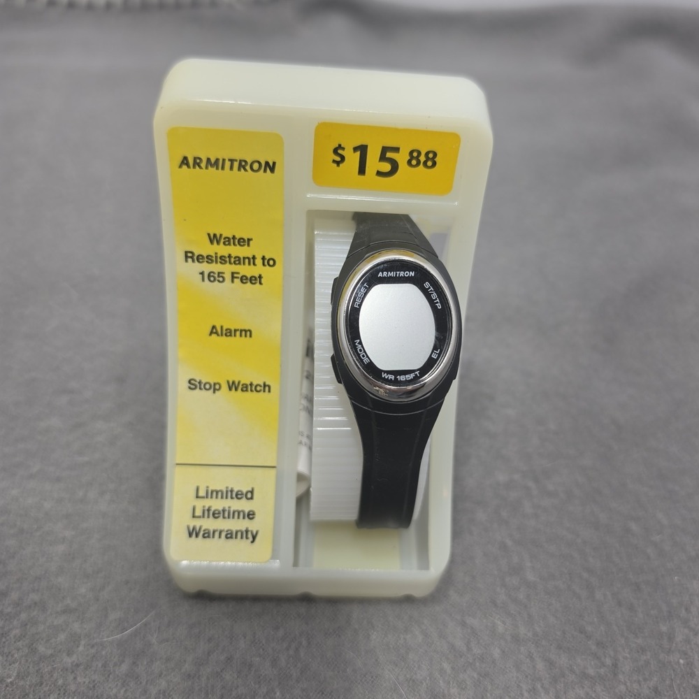 ARMITRON 45/7040BLKT Stopwatch Easy Read WR 165Ft BLK Band Watch Needs Battery J
